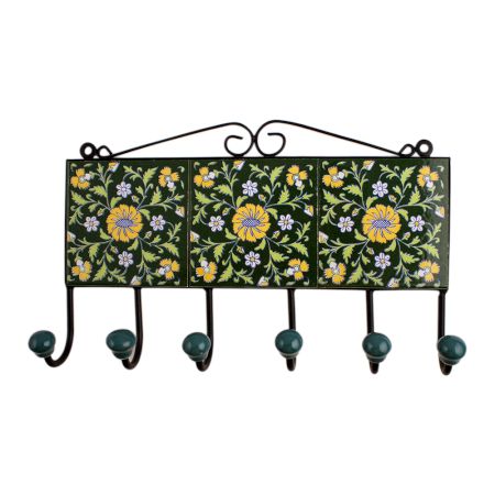 Green Floral Ceramic Tiles Hooks-475